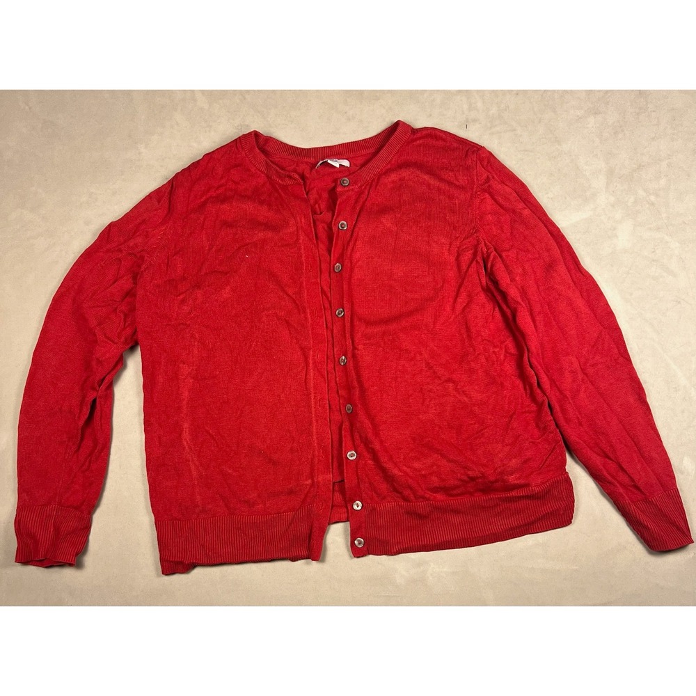 Croft & Barrow Womens Red‎ Button Front Crew Neck Knit Cardigan Sweater XXL